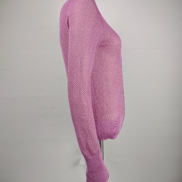 Kate Spade pink metallic open knit semi-sheer button front cardigan Medium - Picture 4 of 8